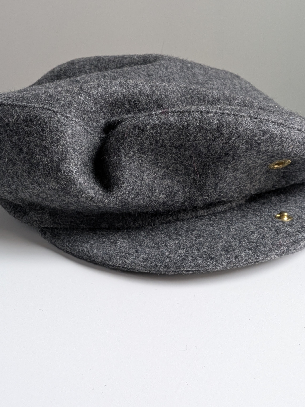 VTG Wool Blend Flat Cap Snap Brim Charcoal Grey Quilted Lined Newsboy Size 59